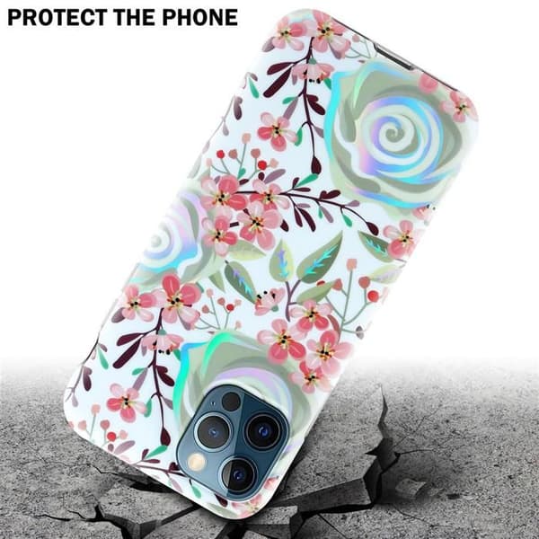 Skal för iPhone 12 PRO MAX i PERSIKOFLODER Skyddande Etui Blomsterdesign Vit