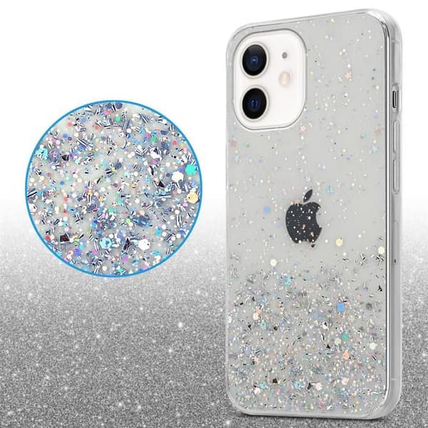 Transparent iPhone 12 MINI-fodral med glitter, skyddande glittrande design Vit