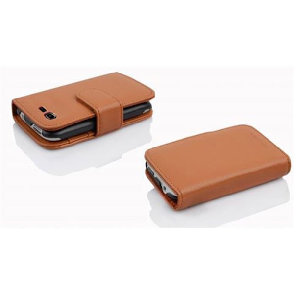 Fodral för Samsung Galaxy POCKET NEO Etui i NÖTBRUN Fodral Skydd i strukturerad konstläder med fack kastanj