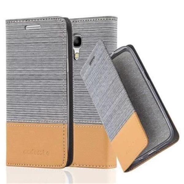 Cadorabo Fodral för Samsung Galaxy S4 MINI LJUSGRÅ BRUNT TYG-FAUX LÄDER Fodral Fodral Magnetisk Stöder Stand Card Slot