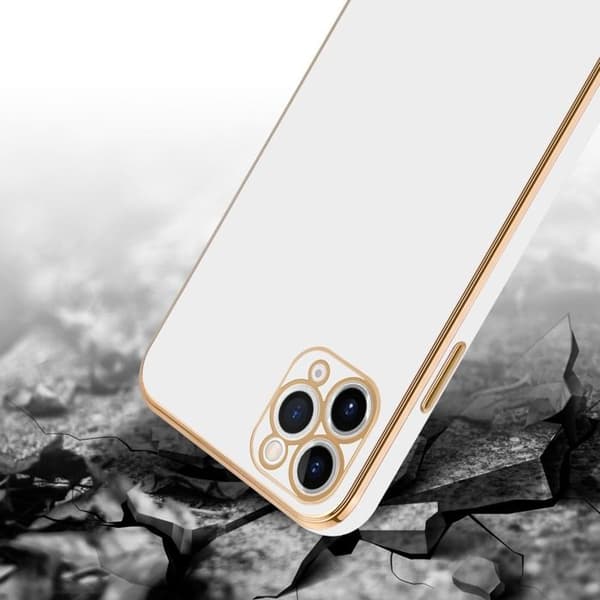 iPhone 12 PRO Fodral Glansig Vit - Guld med skydd för kamera Vit