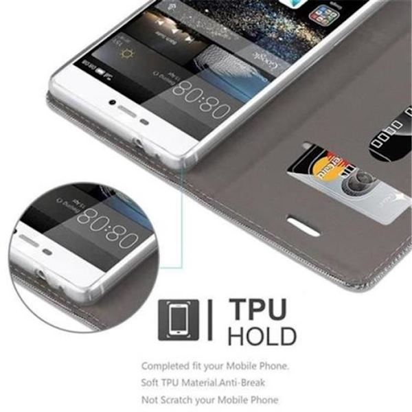 Cadorabo Huawei P8 Fodral i LJUSGRÅ BRUNT TYG - Magnetisk Fodral i konstläder med stativ och kortplats