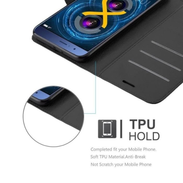 Honor V9 Fodral - CADORABO - Konstläder - Stativfunktion - 3 kortfack - Svart Svart