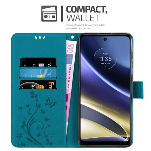 Coque - CADORABO - MOTO G51 5G - Similicuir - Blå Blommig - Skydd med Ställfunktion BLOMMA BLÅ