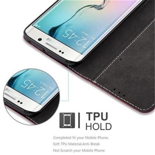 Samsung Galaxy S6 EDGE Fodral i RÖD SVART från Cadorabo (Design COMBI LEATHERETTE-SIMILIDAIM) Fullt skyddsfodral med flik