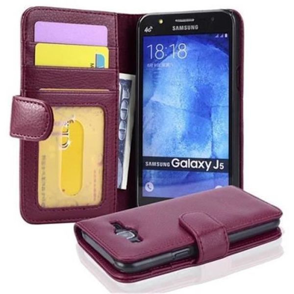 Cadorabo Samsung Galaxy J5 2015 fodral (5)BORDEAUX magnetiskt skyddande fodral och 3 kortplatser
