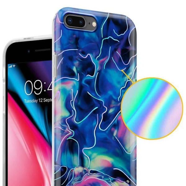 Coque för iPhone 7/7S/8 PLUS - CADORABO - Housse Marmor Blå Rosa - Silikon TPU - Antislipsskydd Blå, Rosa