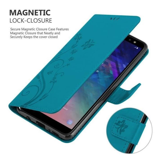 Fodral - CADORABO - Samsung Galaxy A6 2018 - Blommigt konstläder - Magnetisk stängning - Integrerat stöd Blå