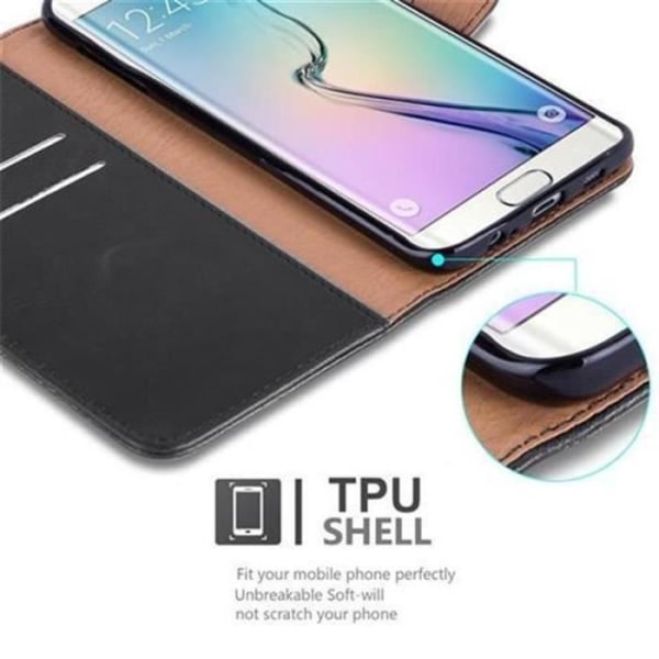 Samsung Galaxy S6 EDGE-fodral i JET BLACK från Cadorabo (LUXURY Design) Helt skyddsfodral med flip flik och stativ