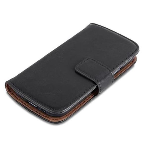 Cadorabo-fodral för Samsung Galaxy S4 MINI JET BLACK LYX Magnetiskt skyddsfodral som stöder stativ och kortplats