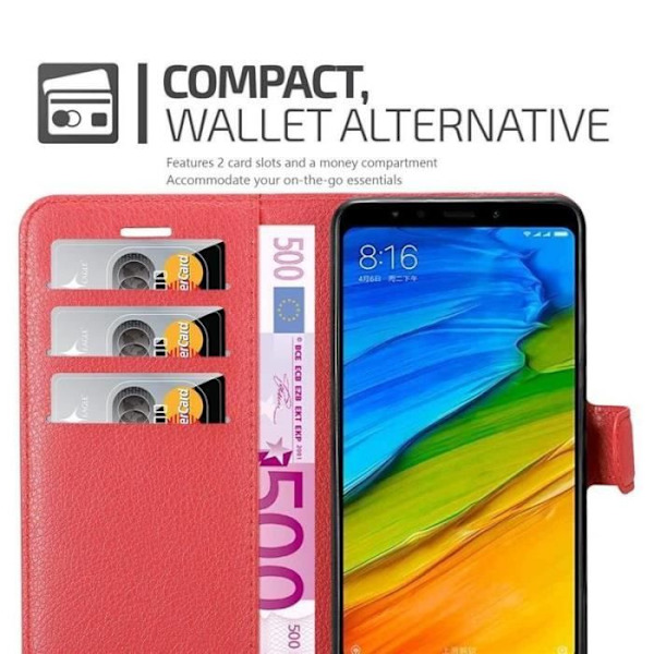 Fodral - CADORABO - Xiaomi RedMi NOTE 5 - Läderimitation - Röd - Stativfunktion Röd