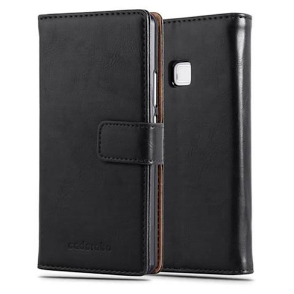 Cadorabo Fodral Huawei P9 LITE JET BLACK LYX Fodral Fodral Fodral Magnetskydd stöder stativ och kortplats