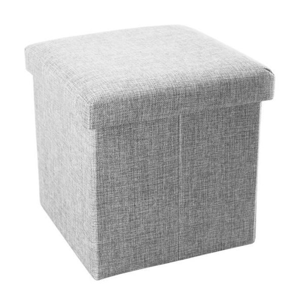 Pouf - INTIRILIFE - 30x30x30 cm - Grå Alaska - Linne-look - Multifunktionell GRÅ ALASKA