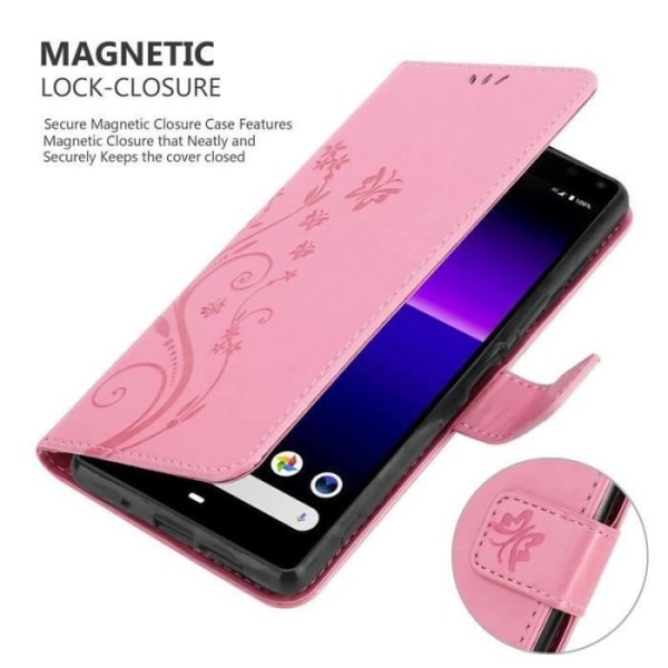Cadorabo Fodral för Sony Xperia 8 - i rosa - Skyddande blomdesign med magnetlås