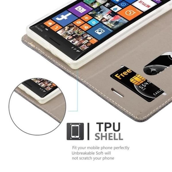 Nokia Lumia 930 Fodral i SVART GRÅ från Cadorabo (TYG-LEATHERETTE Design) Fullt skyddsfodral med flipskydd och stativ