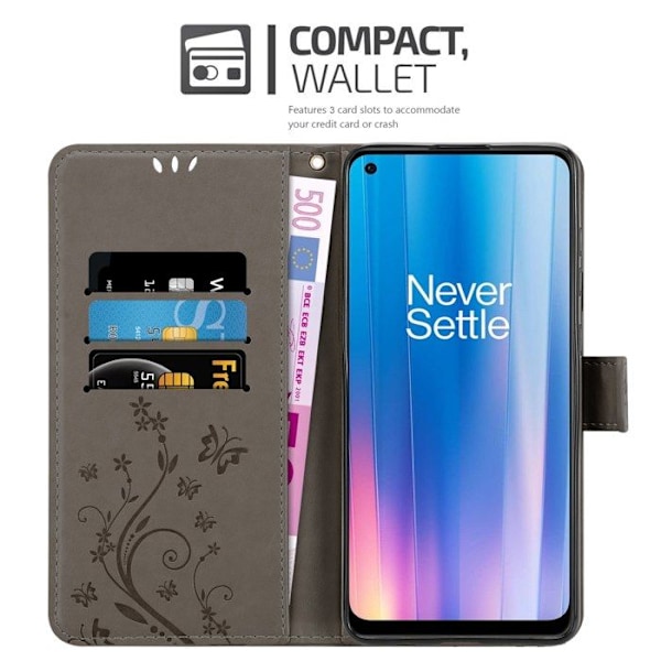 Coque för OnePlus Nord CE 2 5G Fodral i GRÅTT FLORAL Etui Case Cover Skydd Floral Plånbok Wallet Grå