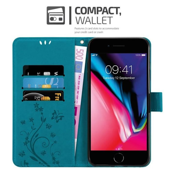 Cadorabo Fodral för Apple iPhone 8 PLUS / 7 PLUS / 7S PLUS i blått - blommönster Blå