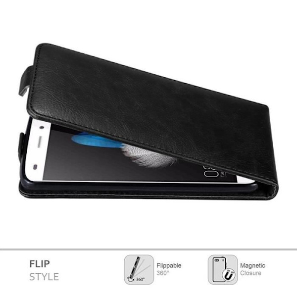 Flipfodral - CADORABO - Huawei P8 LITE - Svart konstläder - Magnetisk stängning - Komplett skydd Svart
