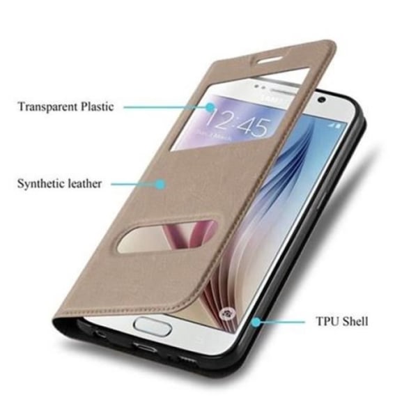 Samsung Galaxy S6-fodral i STONE BROWN av Cadorabo (VISA Design) Helt skyddsfodral med flip flik, stativ