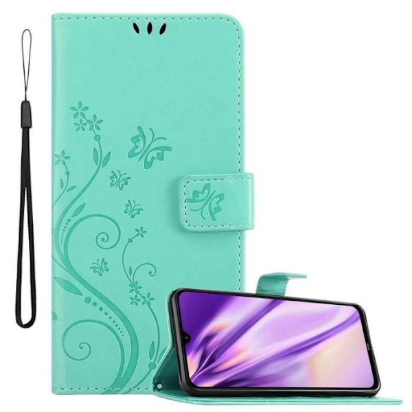 Fodral - CADORABO - Xiaomi Redmi Note 8 - Blommigt konstläder - Magnetisk stängning - Praktiskt stöd Grön