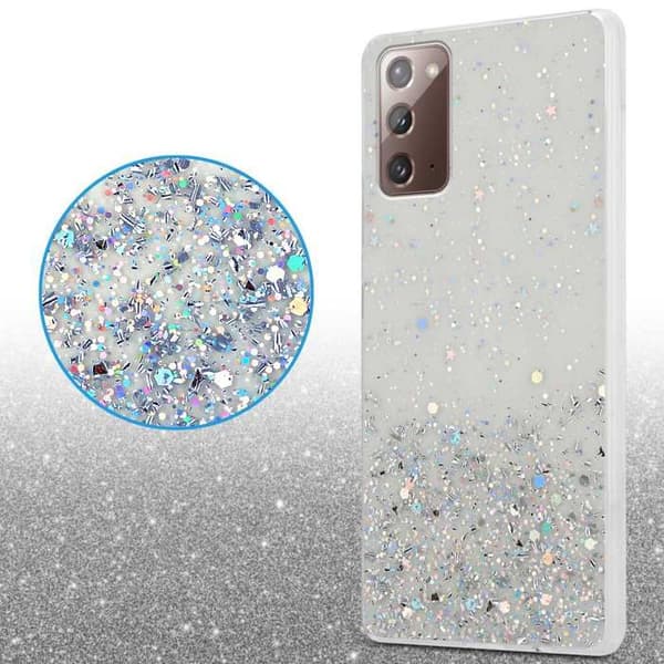 Transparent skal för Samsung Galaxy NOTE 20 med glitter, skyddande design med glittrande effekt Vit