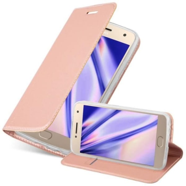 Cadorabo Fodral till Motorola MOTO G5 PLUS i CLASSY ROSÉ GOLD - Skyddskåpa med magnetlås, horisontellt stativ och spår