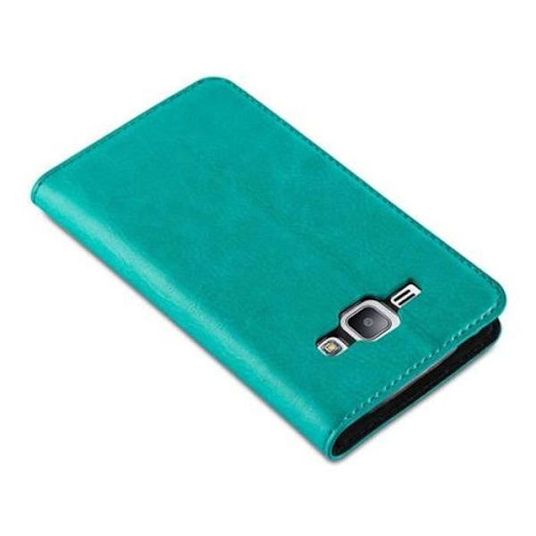 Cadorabo Samsung Galaxy J1 2015 Fodral TURKOS Osynlig MAGNETISK STÄNGNING Fodral Skydd Stöder Stand Card Slot
