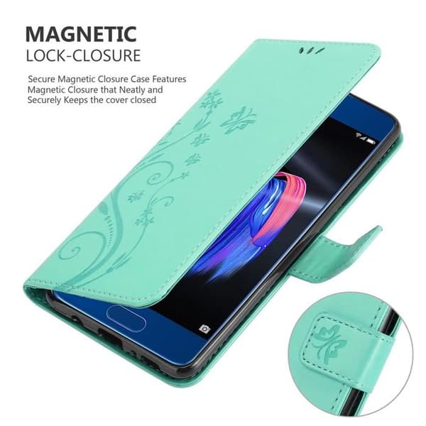 Fodral med lock för Honor 9 Turquoise Floral Skydd Design Blommig Plånbok Blå