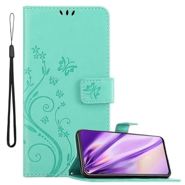 Fodral med lock för Samsung Galaxy A8s, Turkos Blommig Design, Plånboksfodral Blå
