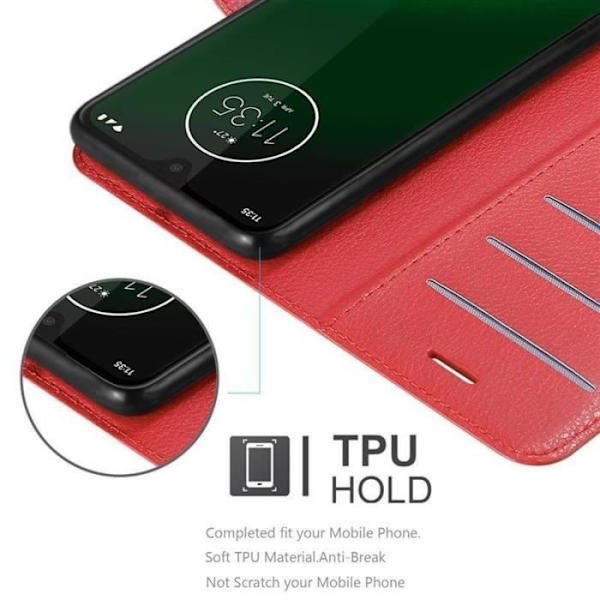 Coque - CADORABO - MOTO G7 / G7 PLUS - Similicuir - Röd - Funktion stöd horisontellt Röd