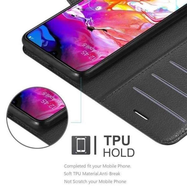 Fodral - CADORABO - Samsung Galaxy A70 - Läderimitation - Svart - Stativfunktion Svart