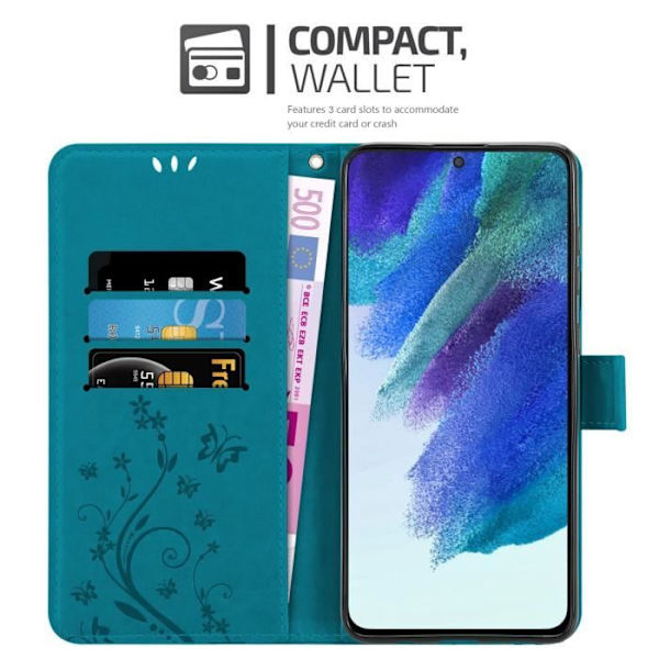Etui för telefon - CADORABO - Samsung Galaxy S22 PLUS - Syntetiskt läder - Blommig - Magnetisk stängning BLOMMA BLÅ