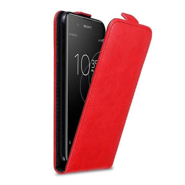 Flip-fodral - CADORABO - Sony Xperia XA1 PLUS - Rött konstläder - Magnetisk stängning - Fullständigt skydd Röd