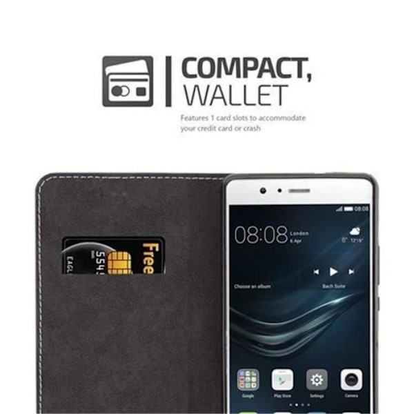 Coque Huawei P9 LITE - CADORABO - Svart Blå - Syntetiskt läder - Fullständigt skyddande fodral med klafflock Svart blå