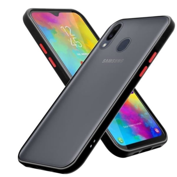 Fodral till Samsung Galaxy M20 i Frosted Black - Red Touches Cadorabo Cover Hybrid Silikon TPU-skydd