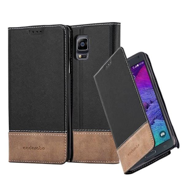 Cadorabo Fodral för Samsung Galaxy NOTE 4 SVART BRUNN IMITATION (LÄDER/MOKA) Fodral Fodral Magnetisk Fodral Fodral stöder stativ och kortplats Svart brun