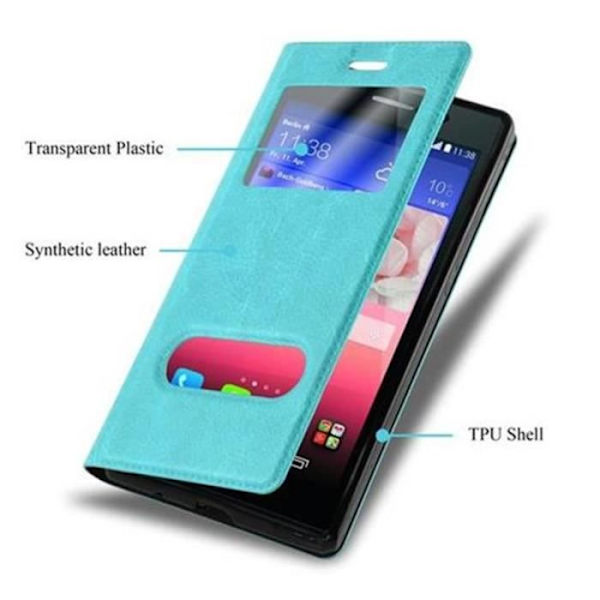 Cadorabo Huawei P7 Fodral TURQUOISE MINT VIEW Magnetisk skyddsfodral som stöder stativ och fönster