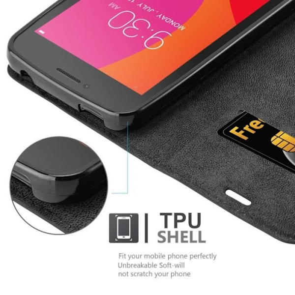 Lenovo A PLUS-fodral i NIGHT BLACK från Cadorabo (INVISIBLE MAGNETIC CLASP Design) Helt skyddsfodral med flipskydd