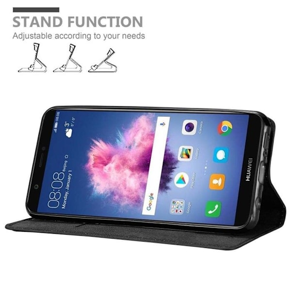 Coque för Huawei P SMART 2018 / Enjoy 7S Hållare i SVART NATT Etui Fodral Skydd Plånbok Wallet Svart