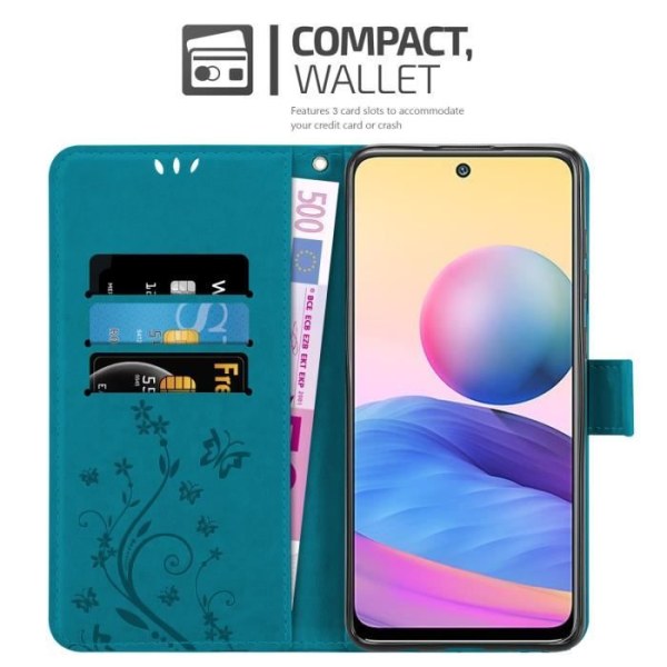 Coque - CADORABO - Xiaomi RedMi NOTE 10 5G / POCO M3 PRO 5G - Similicuir - Blommönster - Magnetstängning Blå