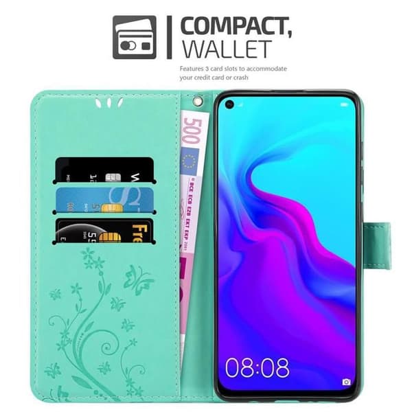 Fodral med lock för Huawei NOVA 4 Etui i TURKOS BLOMMIG Design Blomster Plånboksskydd Blå