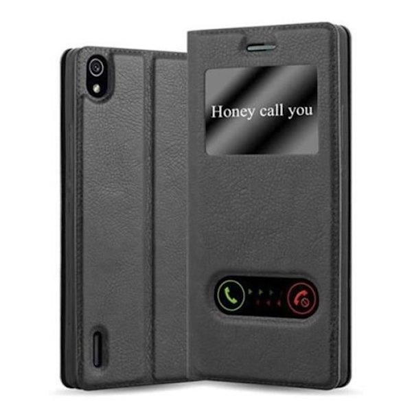 Cadorabo Huawei P7 Fodral BLACK COMET VIEW Magnetisk skyddsfodral Fodral stöder stativ och fönster