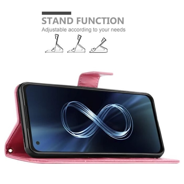 Skyddsfodral för Asus ZenFone 8 - CADORABO - Blommönstrad Fodral - Konstläder - Ställfunktion - Platser för Kort Rosa blommig