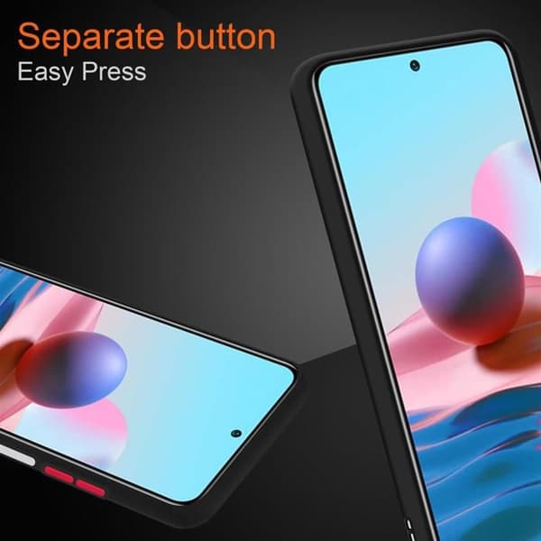 Skyddsfodral för Xiaomi RedMi NOTE 10 4G / RedMi NOTE 10S i Frostad Svart - Röda Knappar Stötskydd Vit