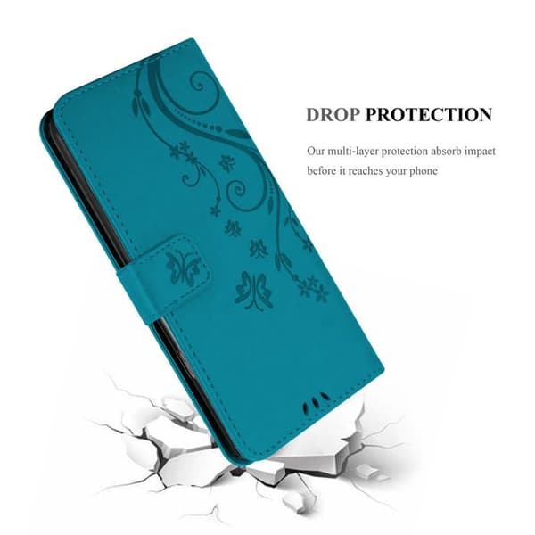 Fodral med lock för iPhone SE4, Blå Blommig Design, Plånboksfodral Blå
