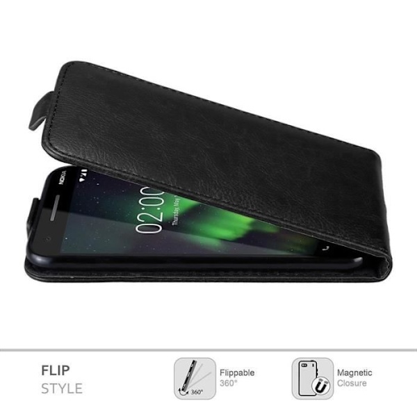 Flip-fodral - CADORABO - Nokia 2.1 2018 - Imiterat läder - Svart - Magnetstängning Svart