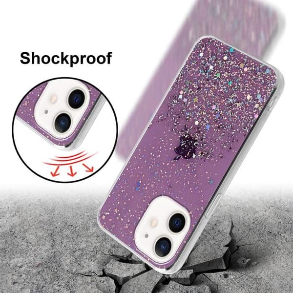 iPhone 12 MINI Lila Skal med Glitter Skydd Glittrande Design Violett