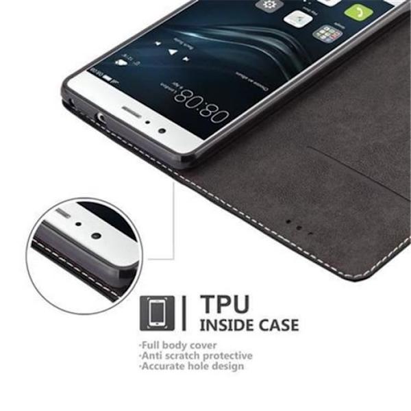HUAWEI P9 LITE FODRAL I SVART BRUNT BY CADORABO (COMBI PU-SIMILIDAIM DESIGN) HELT SKYDDSFODRAL MED KLAPP