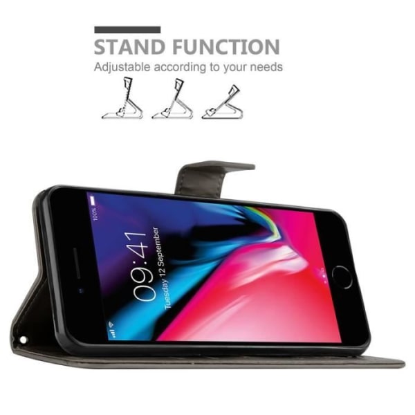 Fodral till iPhone 7/7S/8 - CADORABO - Blommönster - Imiterat läder - Stativfunktion - 3 kortplatser Grå
