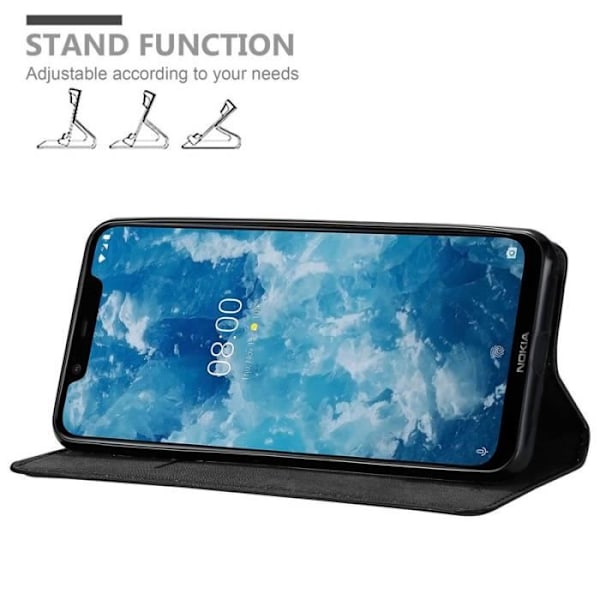 Étui - CADORABO - Nokia 7.1 2018 PLUS - Syntetiskt läder Svart - Magnetisk Stängning - Ställfunktion Svart